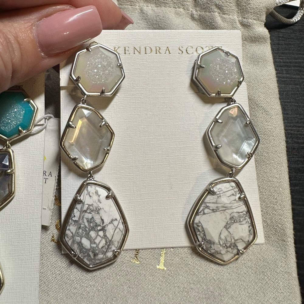 Kendra Scott EUC White Mix Clip on Nina Earrings - Picture 2 of 7